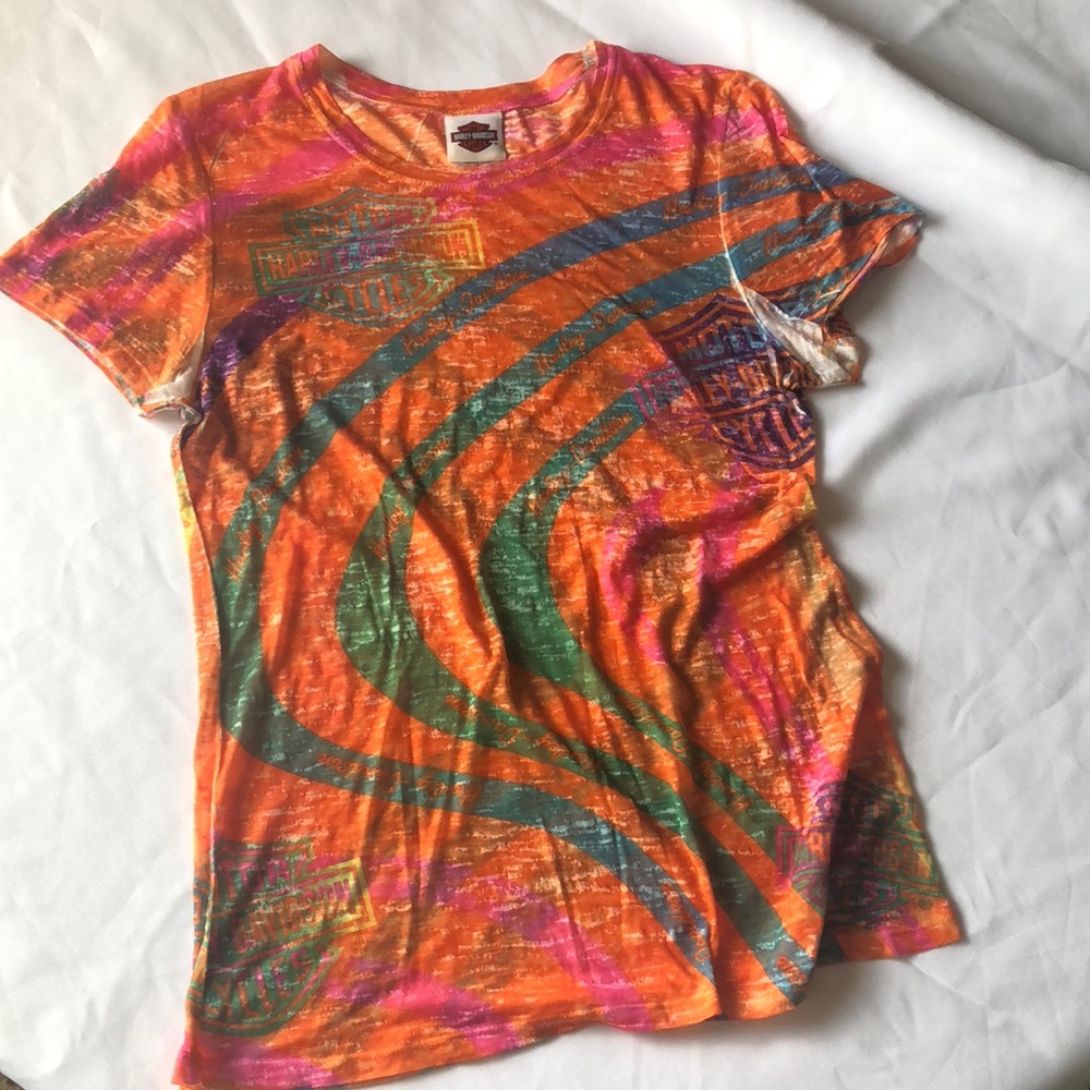 Harley Davidson Orange see-through Multi T shirts